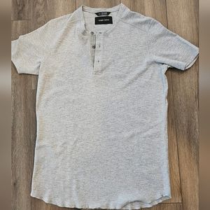 Wings + Horns 1x1 Slub Short Sleeve Henley L Grey FITS LIKE MEDIUM
